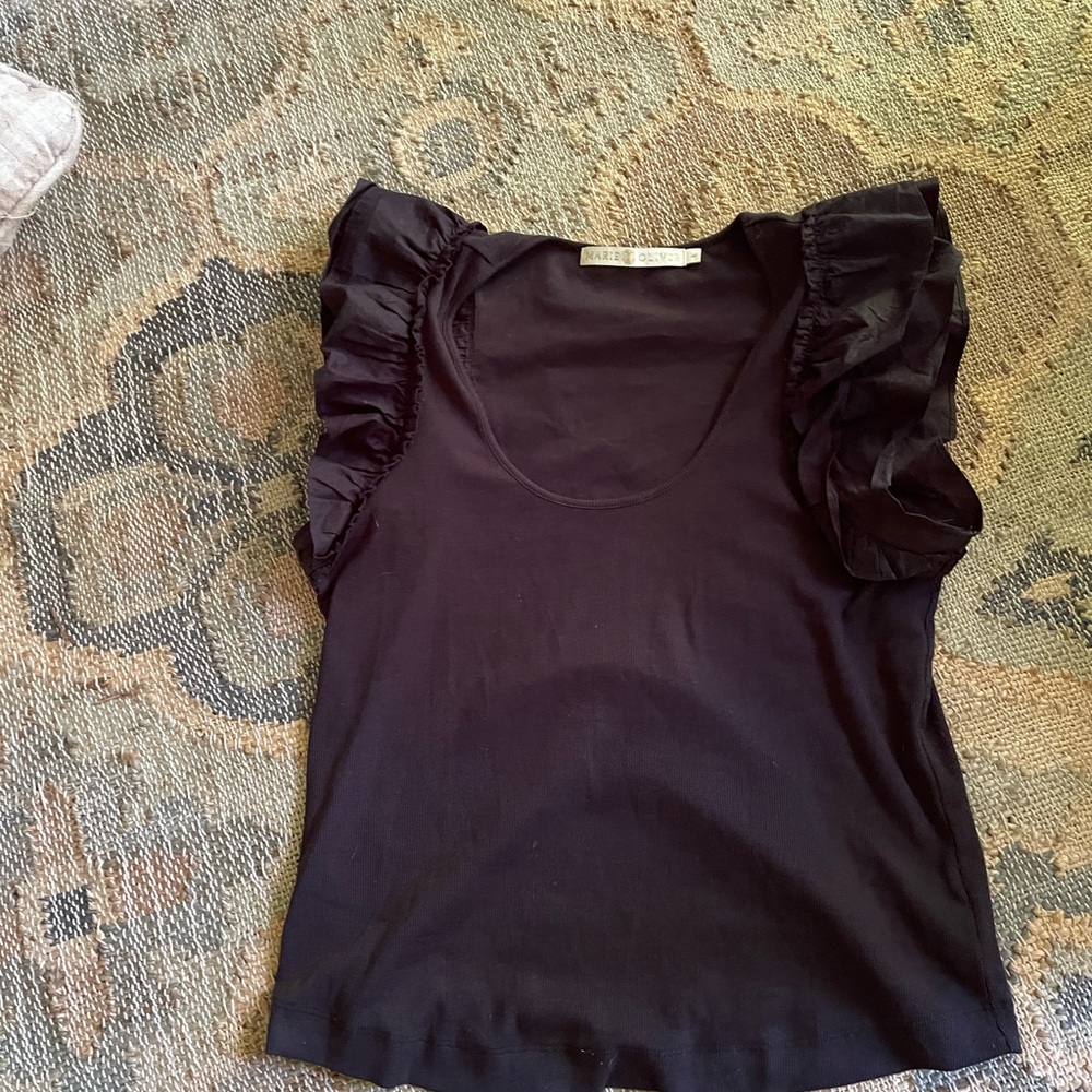 Marie Oliver Black Ruffled Sleeveless Blouse